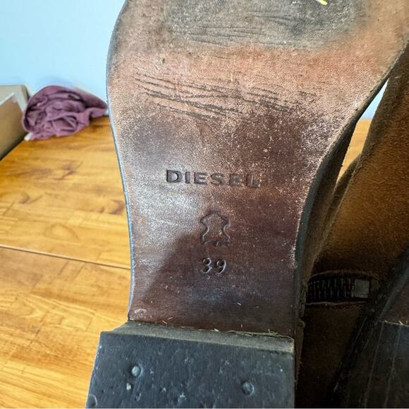 Diesel Pinky Brown Leather Side Zip Ankle Heeled Boots Size 39 - Picture 6 of 6